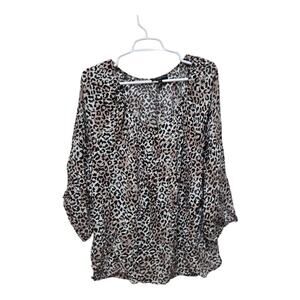 Cynthia Rowley Woman 1X Leopard Print Blouse Pink Black Animal Print Top